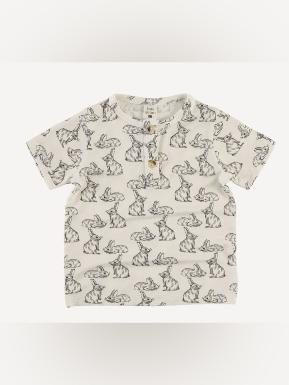 Kate Quinn Short Sleeve Basic Henley Tee Sketched Bunnies Bamboo